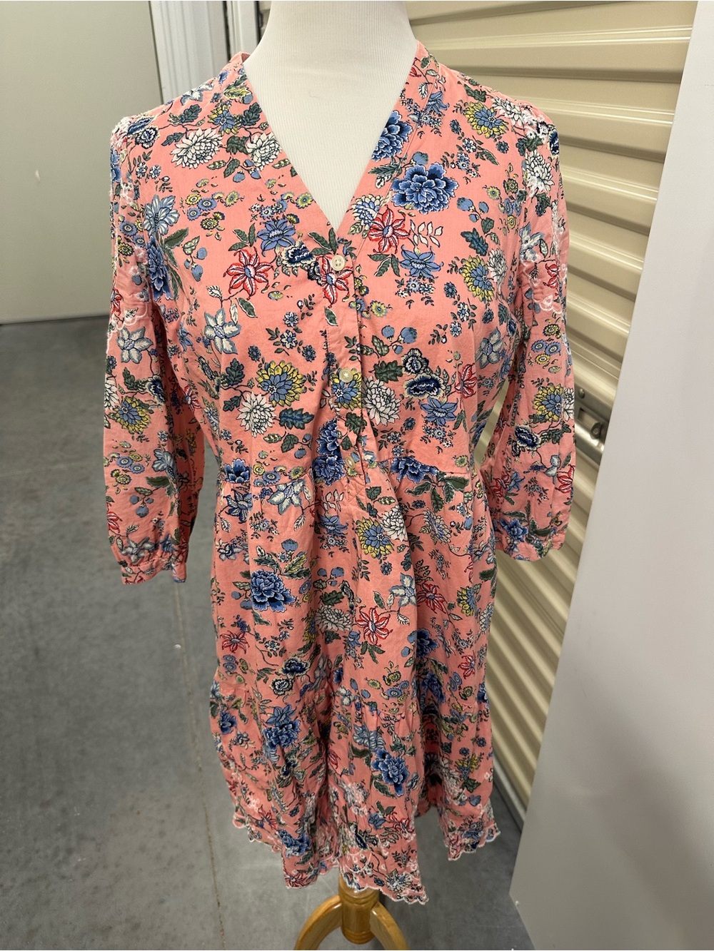 LOFT Pink Floral 3/4 Length Sleeve Dress- Bohemian Feminine Floral